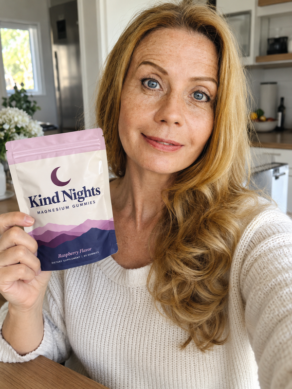 Kind Nights customer holding her bag