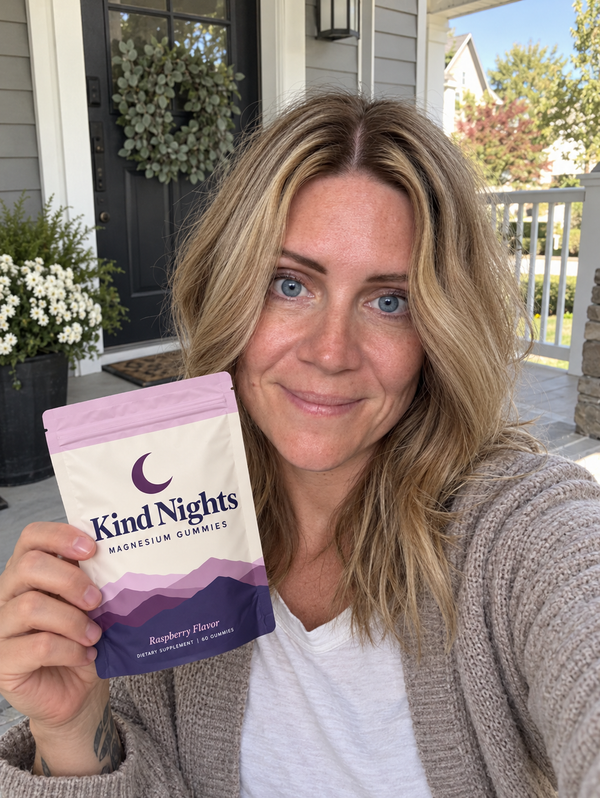 Kind Nights customer holding her bag