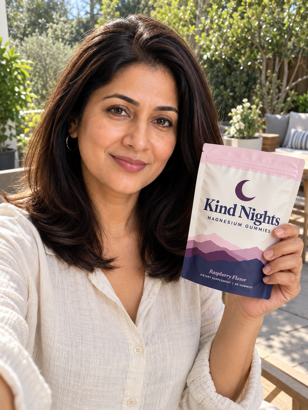 Kind Nights customer holding her bag