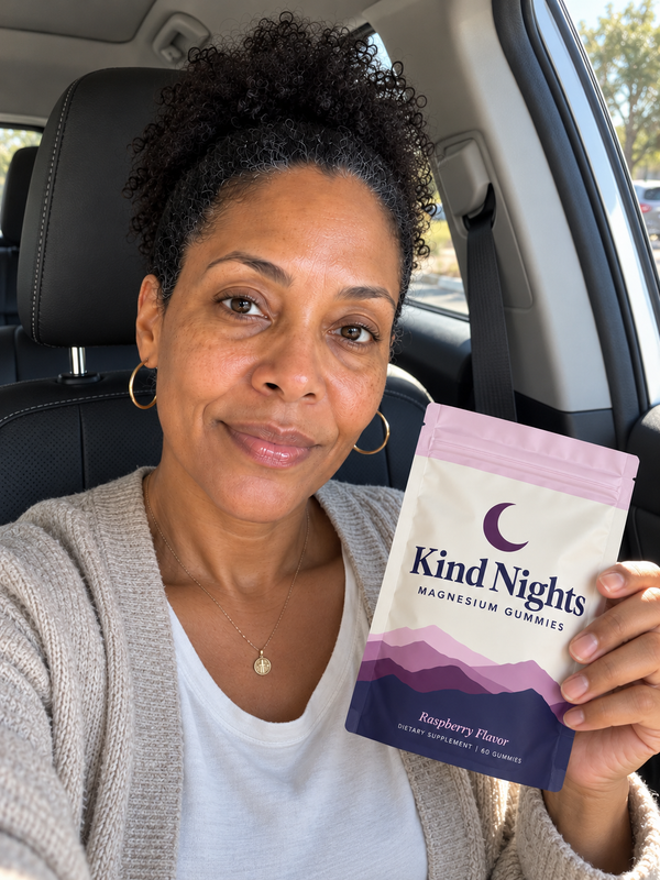 Kind Nights customer holding her bag